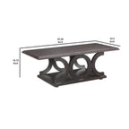 Contemporary Style C-Shaped Coffee Table With Open Shelf, Espresso Brown
