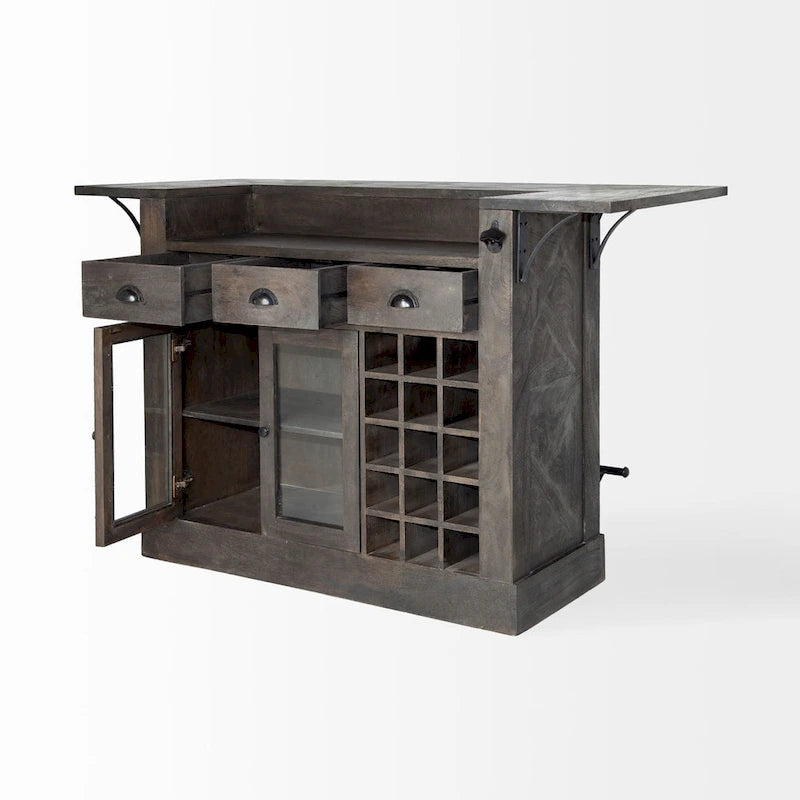 Cheers Dark Brown Solid Wood w/Wine Bottle Storage Kitchen Island - 67.8L x 29.0W x 42.5H