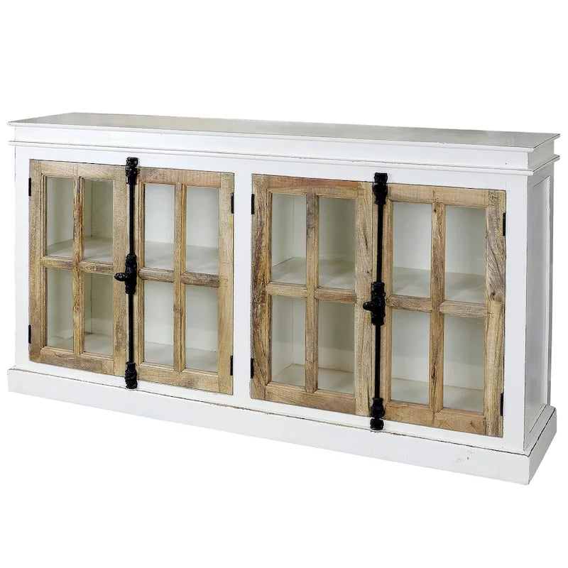  Upper Glen 4-Door Crisp Two Tone White and Natural Credenza