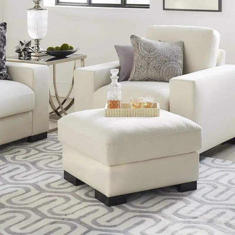 Lionel White Cotton Fabric Down-Filled Ottoman by 