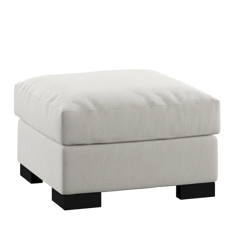 Lionel White Cotton Fabric Down-Filled Ottoman by