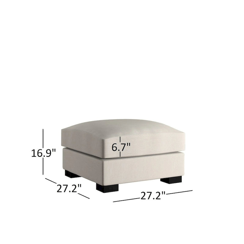 Lionel White Cotton Fabric Down-Filled Ottoman by