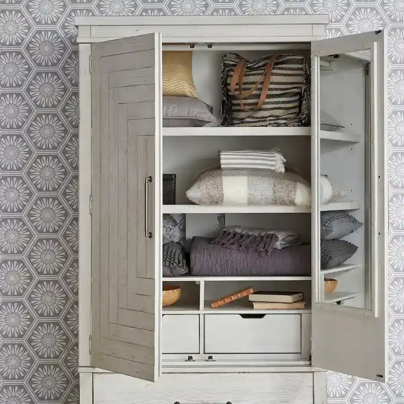 Modern Farmhouse Flea Market White Distressed Armoire