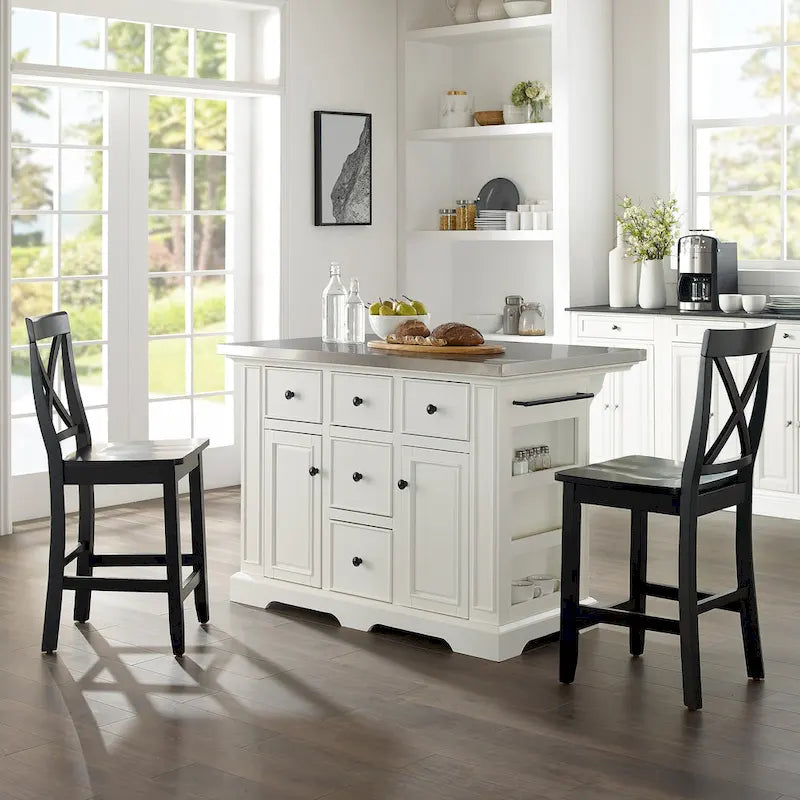 Crosley Julia Island with X-Back Stools - 60 d x 50 w x 41 h