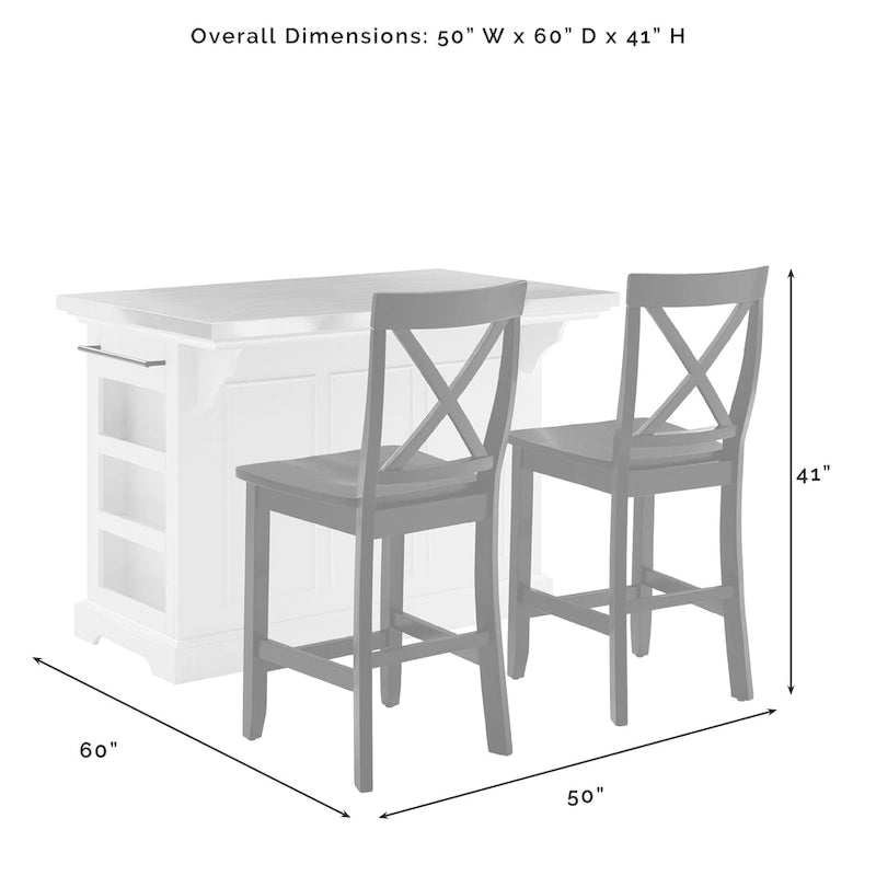 Crosley Julia Island with X-Back Stools - 60 d x 50 w x 41 h