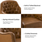 Melisa Classic Genuine Leather Wood Legs Barrel Chair With Tufted Back Set Of 2 By HULALA HOME