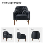 Melisa Classic Genuine Leather Wood Legs Barrel Chair With Tufted Back Set Of 2 By HULALA HOME