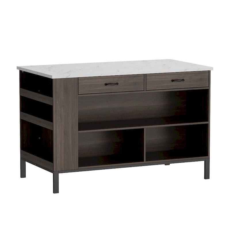 55.1 W Buffet Kitchen Island Cabinet with Open Shelves Two Drawers