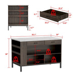 55.1 W Buffet Kitchen Island Cabinet with Open Shelves Two Drawers