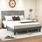 Full Bed Frame with Adjustable Headboard, No Box Spring Needed, Linen Upholstered Platform Bed Frame with Wood Slats Support