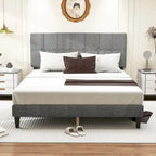 Full Bed Frame with Adjustable Headboard, No Box Spring Needed, Linen Upholstered Platform Bed Frame with Wood Slats Support