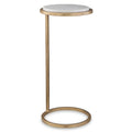  Aged Gold Iron and Solid White Marble Accent Table