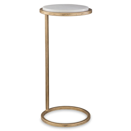  Aged Gold Iron and Solid White Marble Accent Table