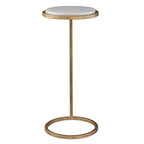 Aged Gold Iron and Solid White Marble Accent Table