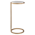 Aged Gold Iron and Solid White Marble Accent Table