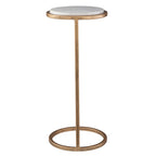 Aged Gold Iron and Solid White Marble Accent Table
