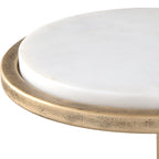 Aged Gold Iron and Solid White Marble Accent Table