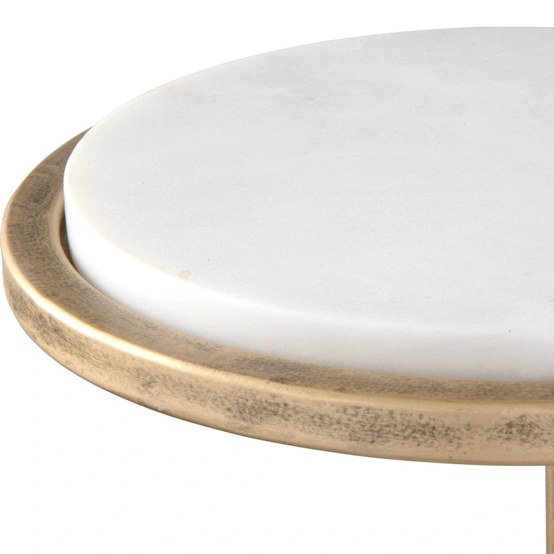 Aged Gold Iron and Solid White Marble Accent Table