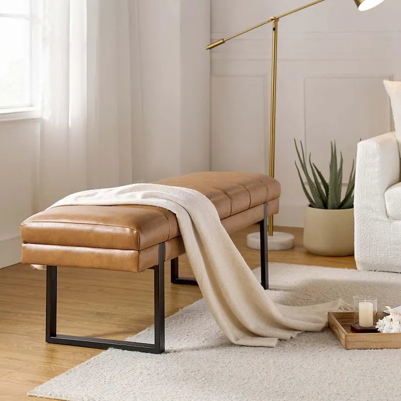 Laurens Modern 52.5  Channel Tufted Bench with Mental Legs by HULALA HOME