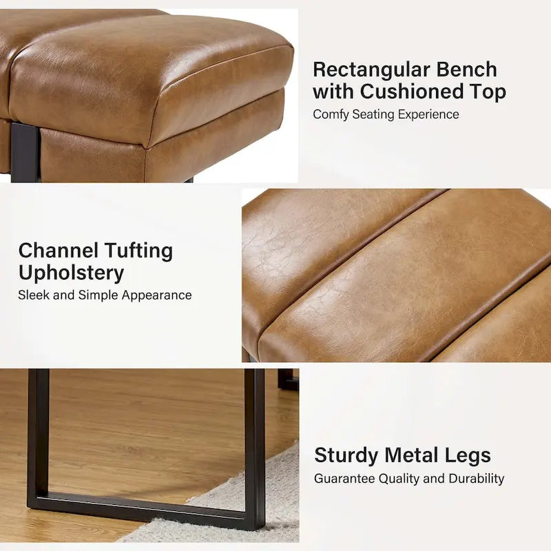 Laurens Modern 52.5  Channel Tufted Bench with Mental Legs by HULALA HOME