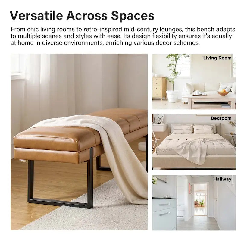 Laurens Modern 52.5  Channel Tufted Bench with Mental Legs by HULALA HOME