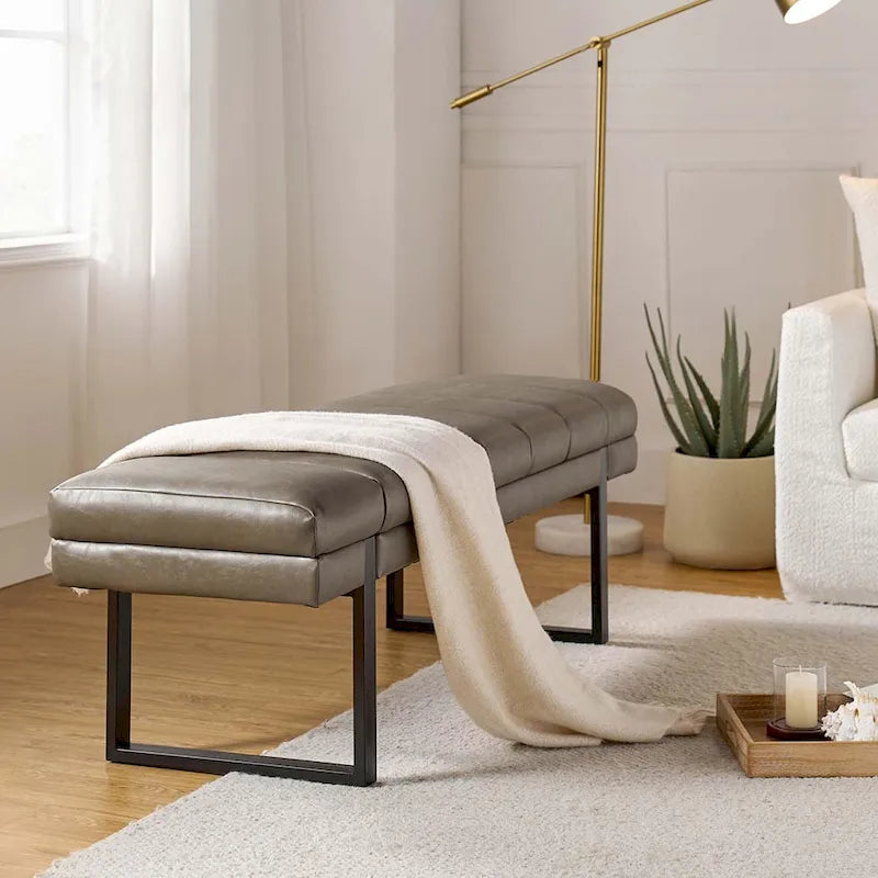 Laurens Modern 52.5  Channel Tufted Bench with Mental Legs by HULALA HOME