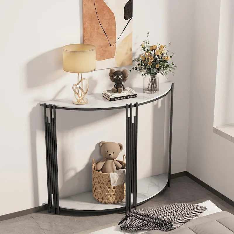 40 Inch Half Moon Console Table Sintered Stone-top Table for Entryway - 39.4x30.7 inch