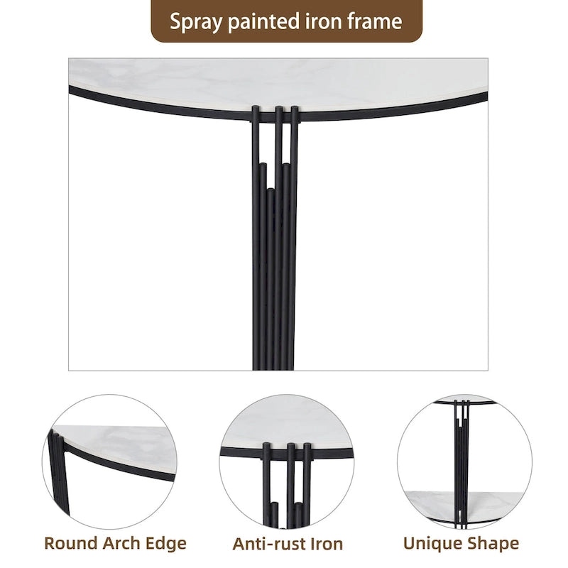 40 Inch Half Moon Console Table Sintered Stone-top Table for Entryway - 39.4x30.7 inch