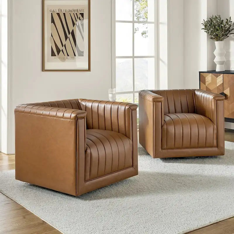 Esteban Modern Leather Upholstered Swivel Barrel Chair Set of 2 by