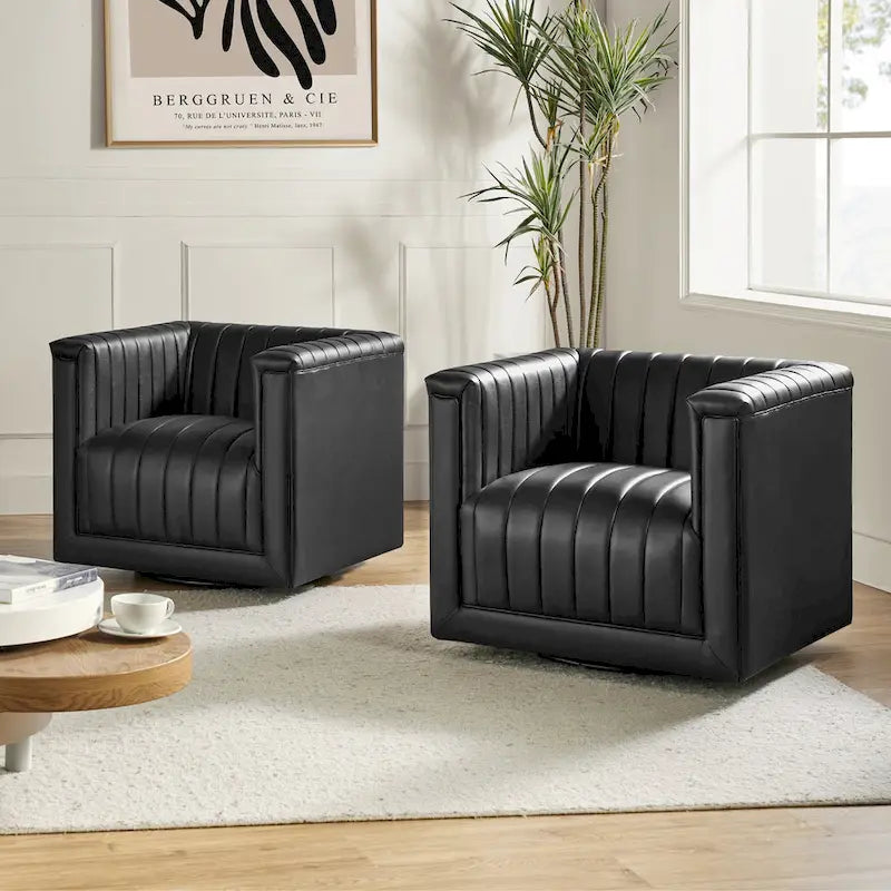 Esteban Modern Leather Upholstered Swivel Barrel Chair Set of 2 by