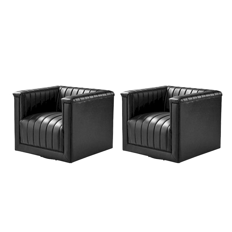 Esteban Modern Leather Upholstered Swivel Barrel Chair Set of 2 by