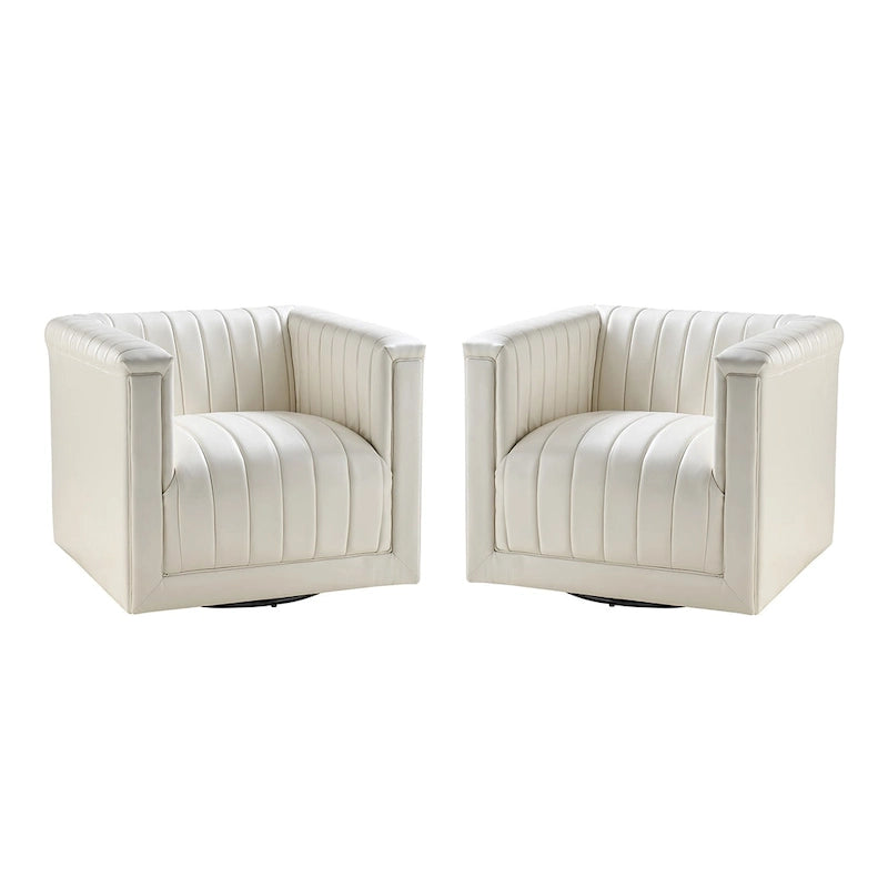 Esteban Modern Leather Upholstered Swivel Barrel Chair Set of 2 by