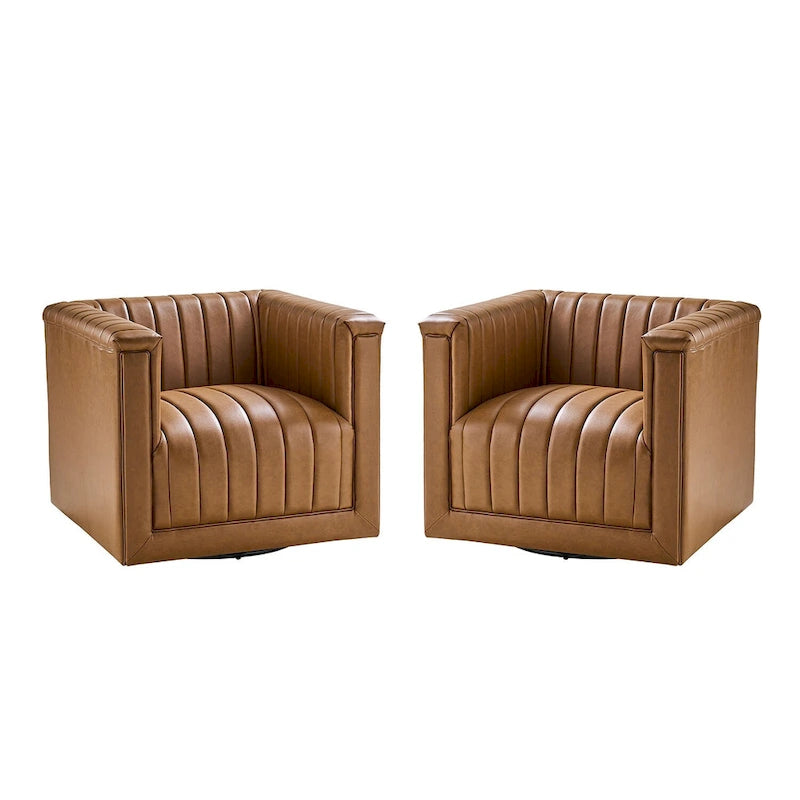 Esteban Modern Leather Upholstered Swivel Barrel Chair Set of 2 by