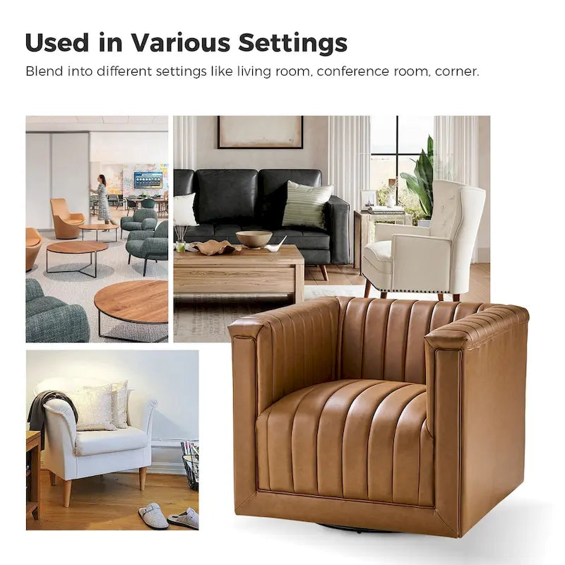 Esteban Modern Leather Upholstered Swivel Barrel Chair Set of 2 by