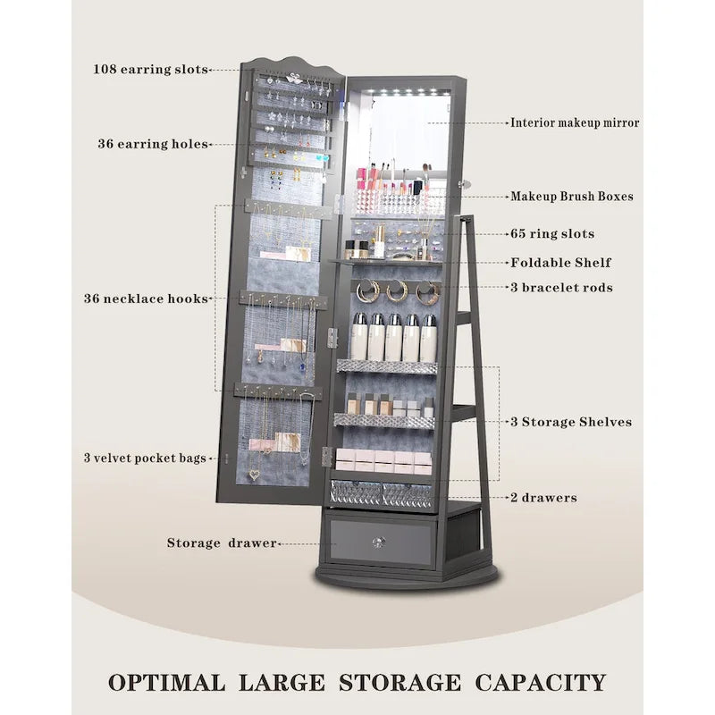 Full-length Mirror Jewelry Armoire - N/A