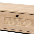 Sherwin Mid-Century Modern Light Brown and Black 2-Drawer Console Table with Woven Rattan Accent