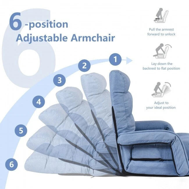 Folding Lazy Floor Chair Sofa with Armrests and Pillow - 22  x 26  x 29  (L x W x H)
