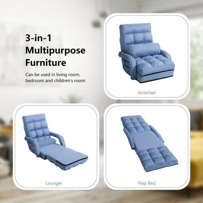 Folding Lazy Floor Chair Sofa with Armrests and Pillow - 22  x 26  x 29  (L x W x H)