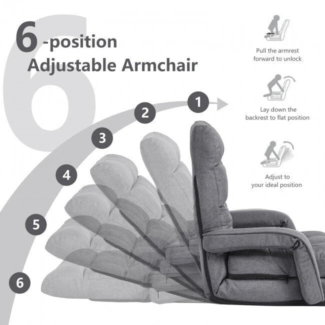 Folding Lazy Floor Chair Sofa with Armrests and Pillow - 22  x 26  x 29  (L x W x H)