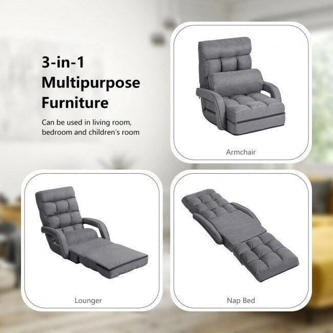Folding Lazy Floor Chair Sofa with Armrests and Pillow - 22  x 26  x 29  (L x W x H)