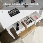 Vanity Make Up Table Set Dressing Table Set with 5 Drawers - 31.5  x 16  x 53.5  ( L x W x H )