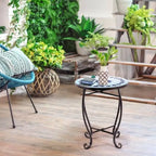 Indoor/Outdoor Blue Mosaic Round Side Accent Table Plant Stand - 14 W x 14 D x 21 H