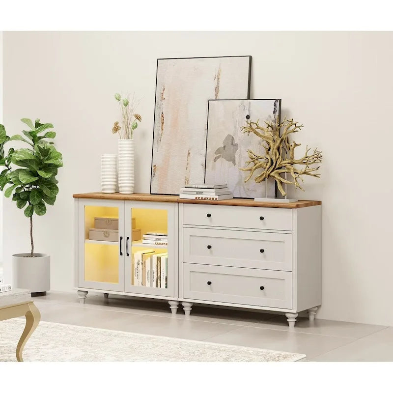 Kitchen Buffet Cabinet with Storage, 2-in-1 Sideboard Cupboard Dresser - 68 Inch