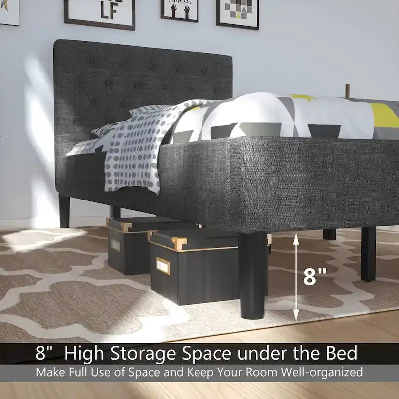 Costway Twin Upholstered Bed Frame Diamond Stitched Headboard Wood