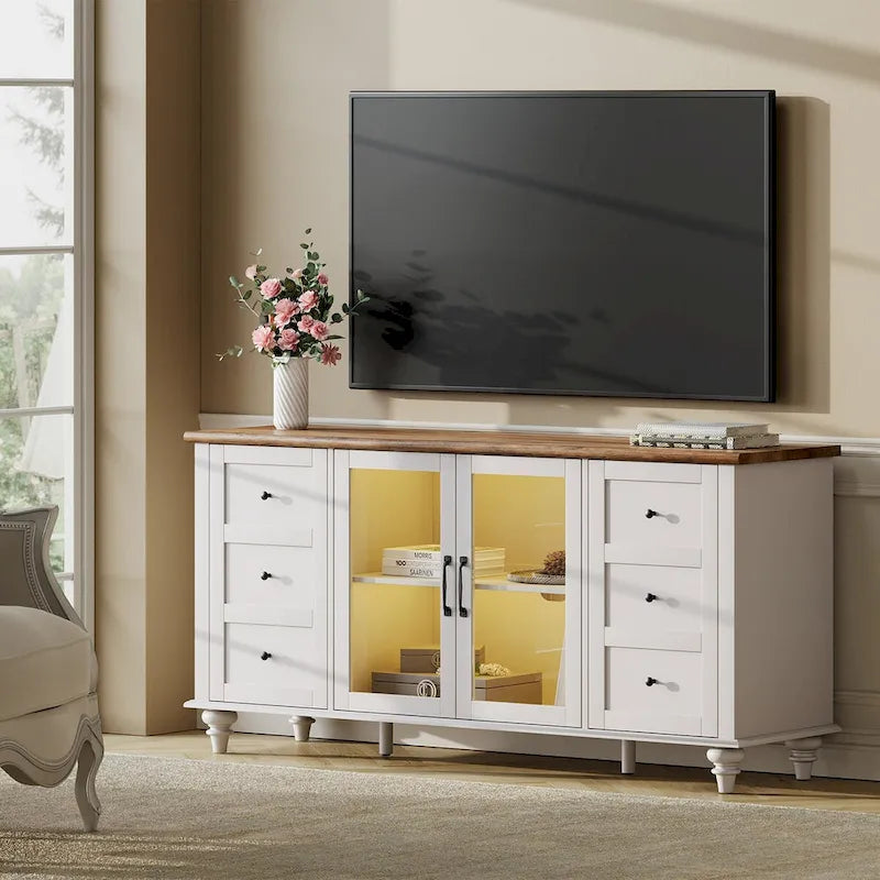 WAMPAT Farmhouse Sliding Barn Door TV Stands Storage Cabinets Entertainment Stand for TVs Up to 65