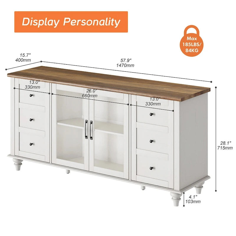 WAMPAT Farmhouse Sliding Barn Door TV Stands Storage Cabinets Entertainment Stand for TVs Up to 65