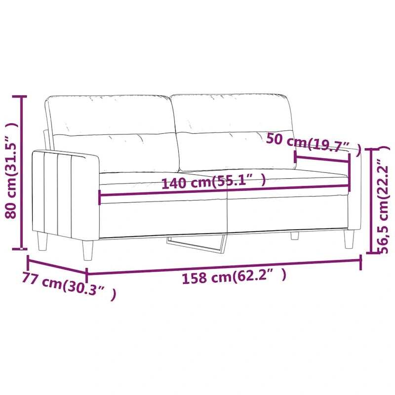 vidaXL 2-Seater Sofa Dark Gray 55.1  Fabric - 62.2  x 30.3  x 31.5