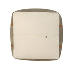 20  Gray Ivory Faux Leather Handmade Square Pouf Ottoman With Handles