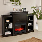 70-Inch Brown Media Entertainment Center with Bookcase and Fireplace Cabinet - 70  x 11 x 45 (L x W x H)