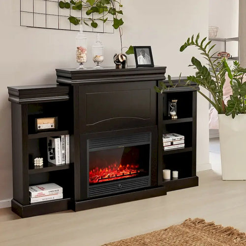 70-Inch Brown Media Entertainment Center with Bookcase and Fireplace Cabinet - 70  x 11 x 45 (L x W x H)